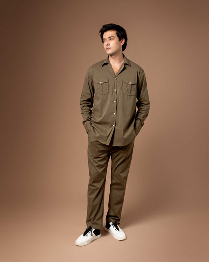 Olive Co-ord Set With Flap Pockets