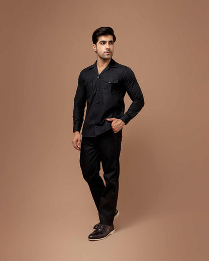 Black Men  Co-ord Set With Flap Pockets