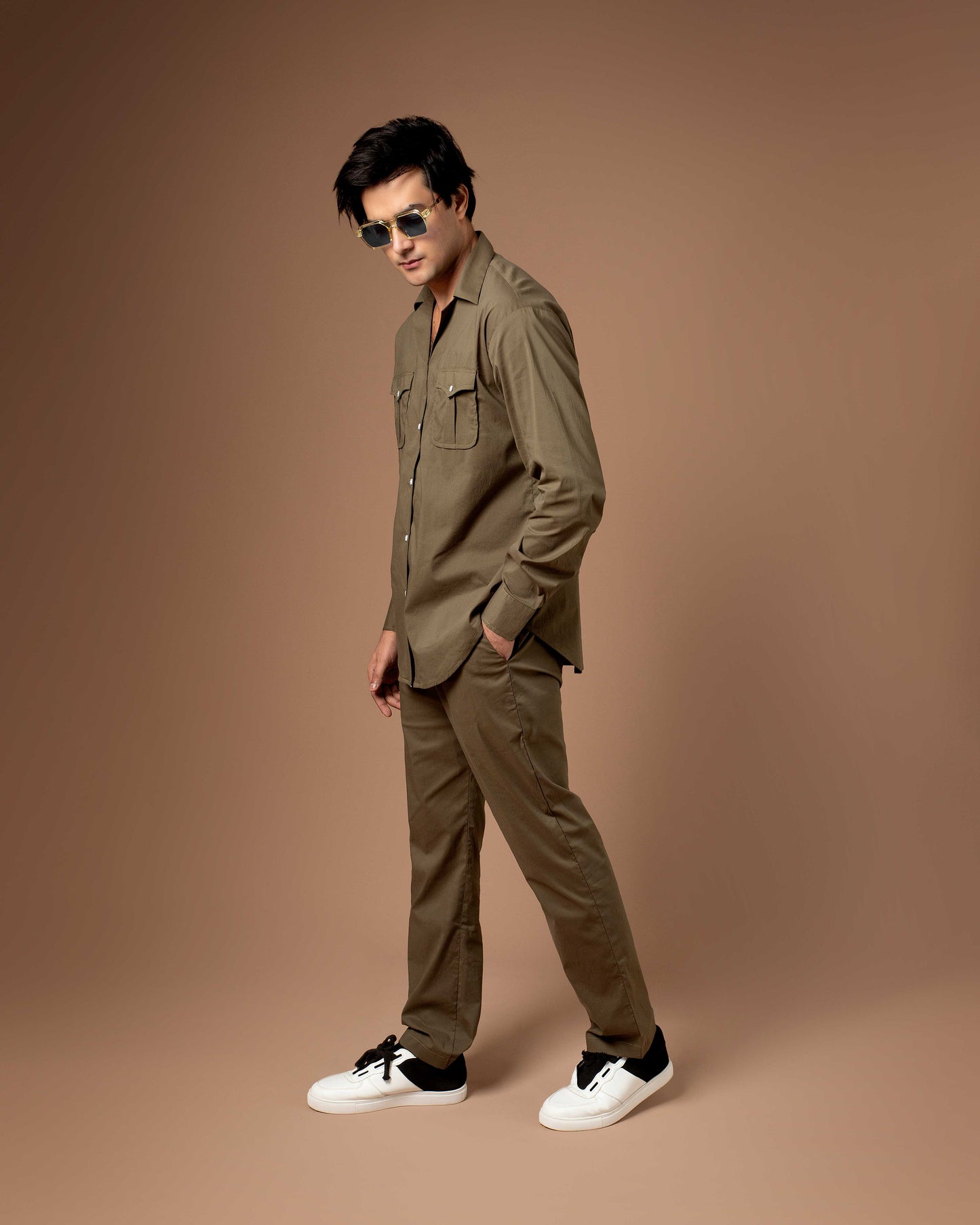 Olive Co-ord Set With Flap Pockets