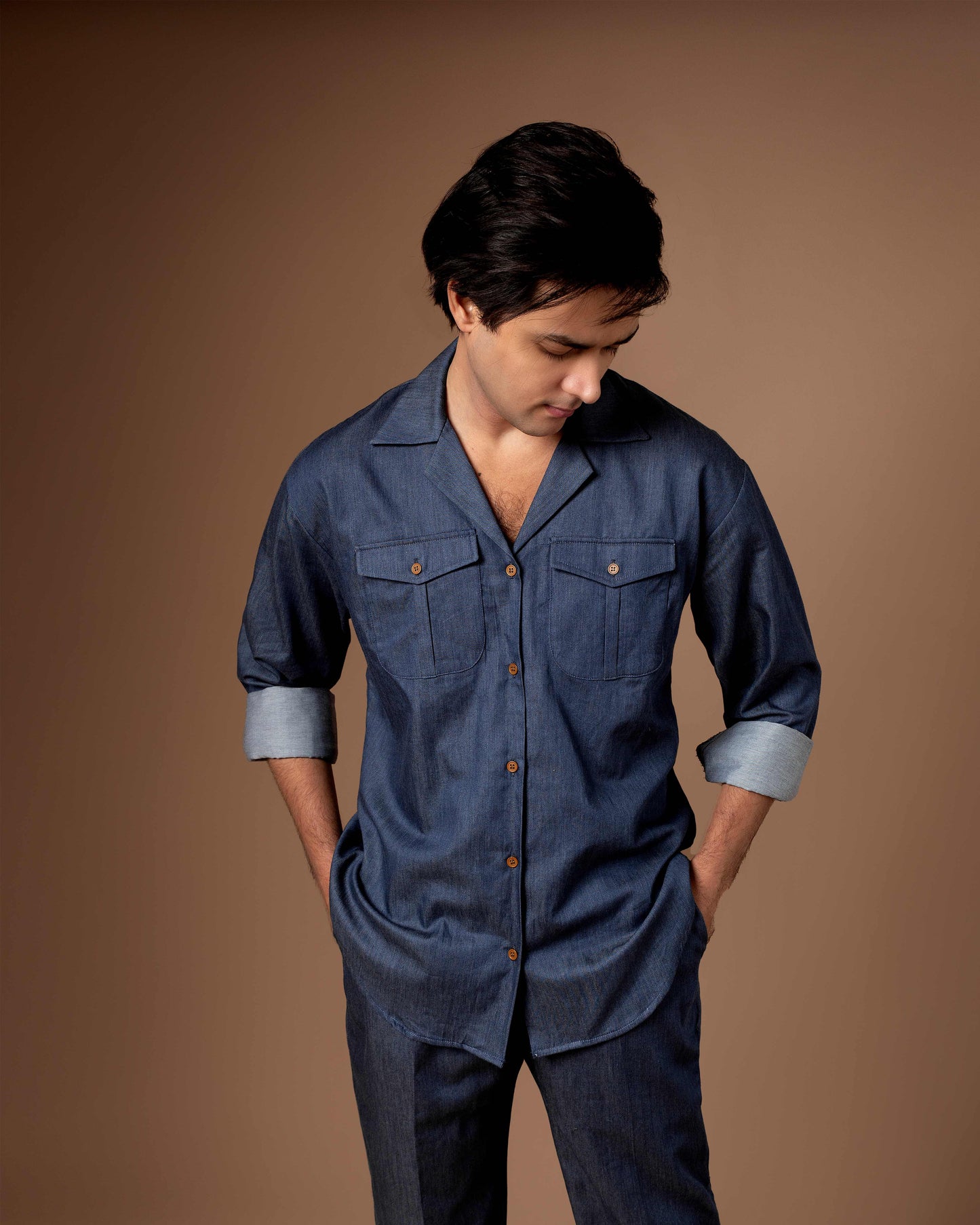 Denim Blue Co-ord Set With Flap Pockets