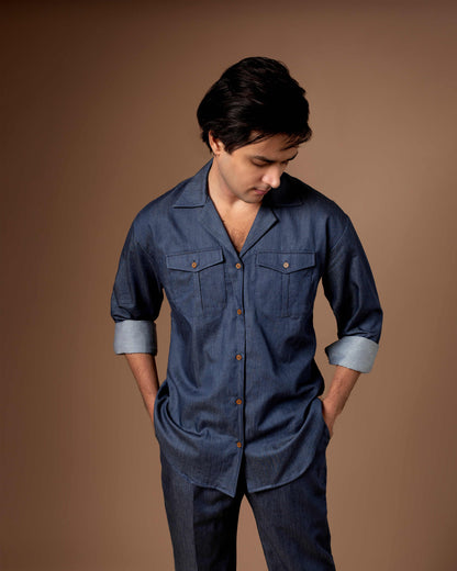Denim Blue Co-ord Set With Flap Pockets