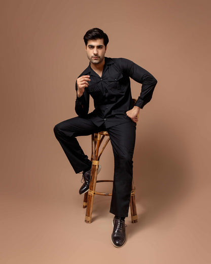 Black Men  Co-ord Set With Flap Pockets