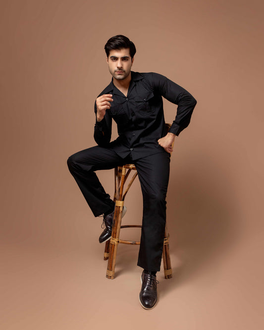Black Men  Co-ord Set With Flap Pockets