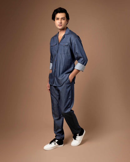 Denim Blue Co-ord Set With Flap Pockets