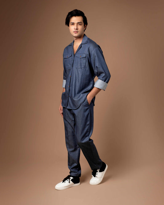 Denim Blue Co-ord Set With Flap Pockets
