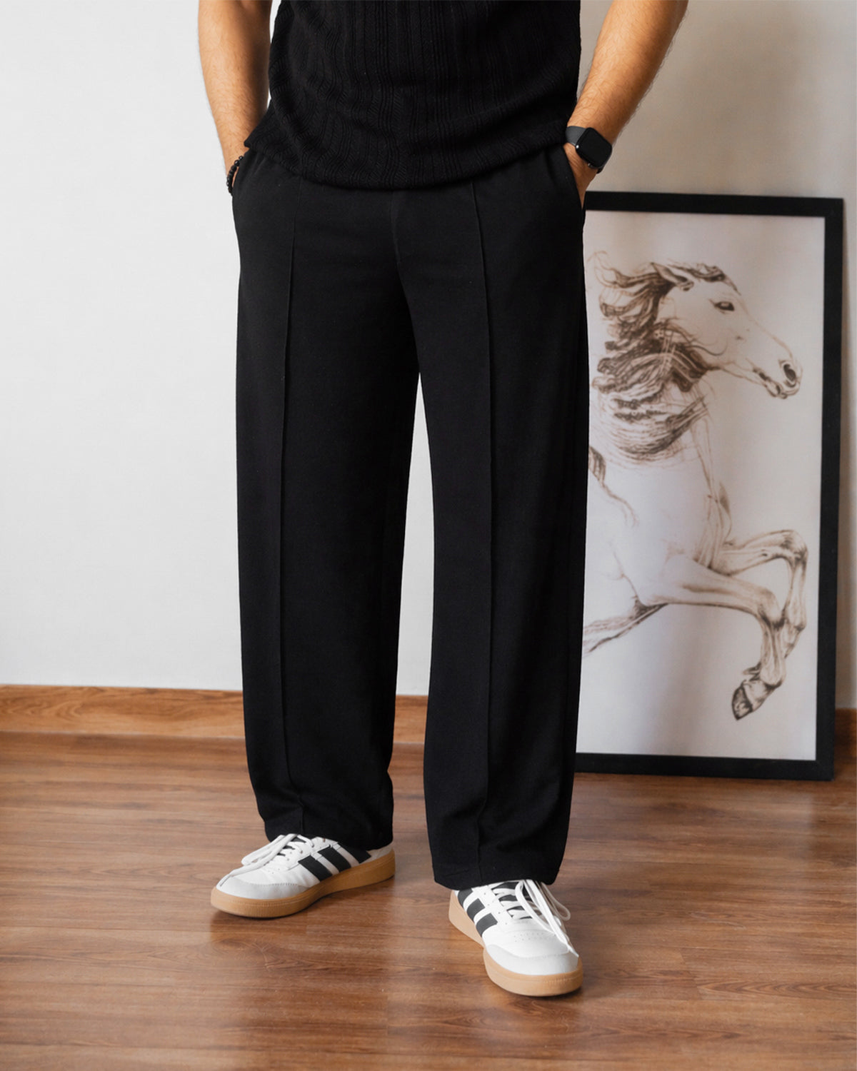 Unisex Pleated Trouser - Black