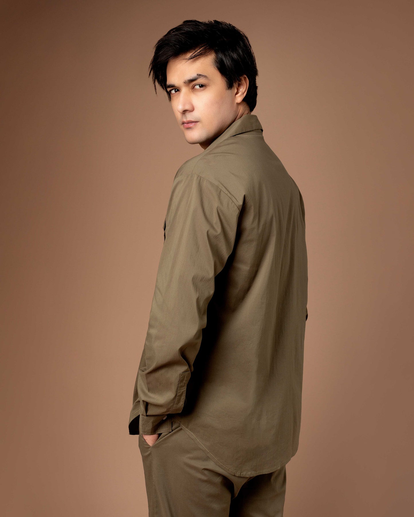 Olive Co-ord Set With Flap Pockets