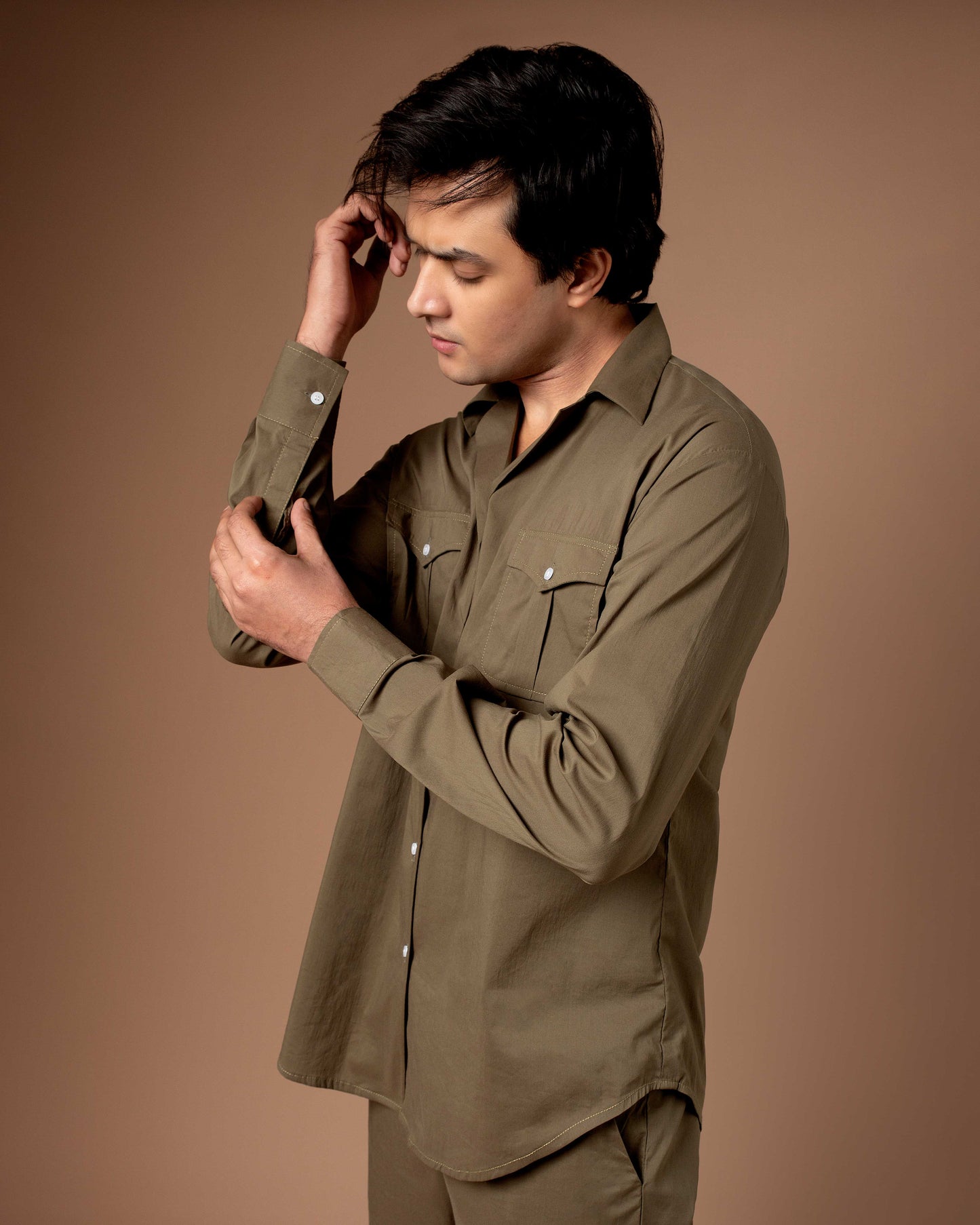 Olive Co-ord Set With Flap Pockets