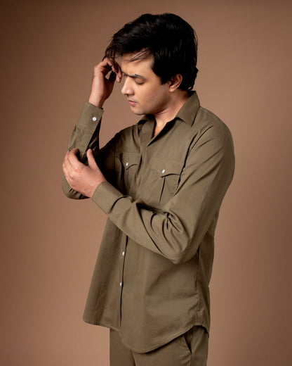 Olive Co-ord Set With Flap Pockets