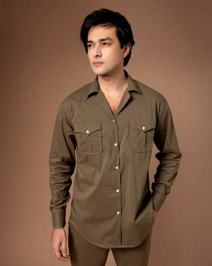 Olive Co-ord Set With Flap Pockets