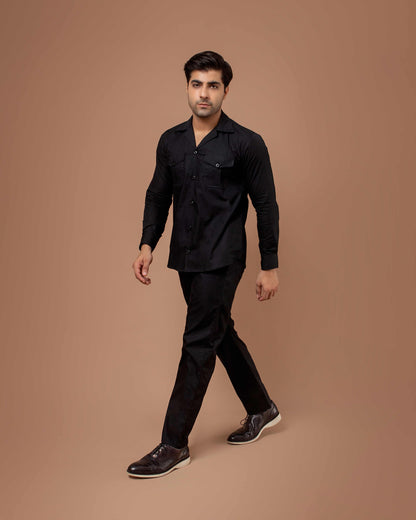 Black Men  Co-ord Set With Flap Pockets