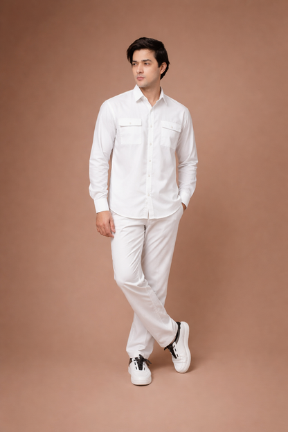 White Co-ord Set With Flap Pockets