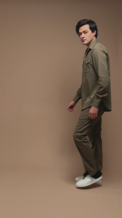 Olive Co-ord Set With Flap Pockets